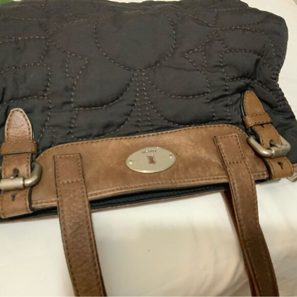 Fossil Keyper Bag Quilted Tote Bag Black Brown - Picture 4 of 13